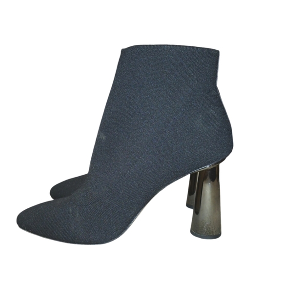 BCBG Black Sock Boot Silver Flared Heels size 9.5 - Picture 6 of 11